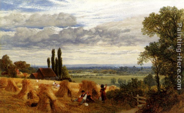Harvesting Near Newark Priory, Ripley, Surrey painting - Frederick William Hulme Harvesting Near Newark Priory, Ripley, Surrey art painting